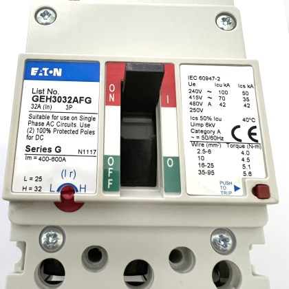 Eaton MEM GEH3032AFG Series G 32A 32 Amp - 25A 3 Pole Phase MCCB Circuit Breaker